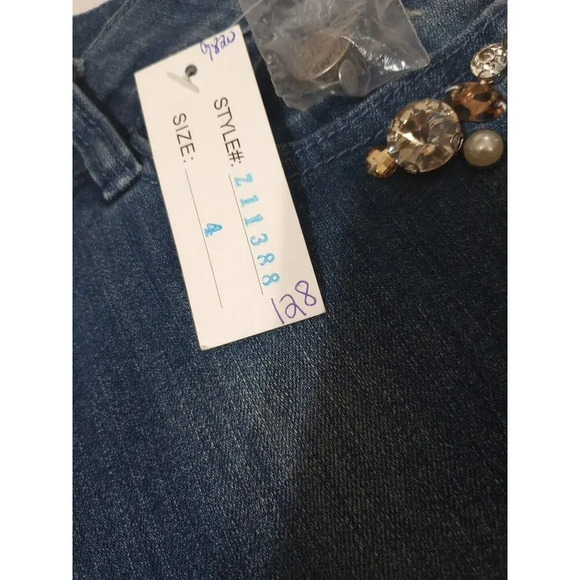 A.Z.I. New York Jeans Sz 4 New Jeweled Mid-rise Raw Hem Distressed Blue Denim - Picture 6 of 10